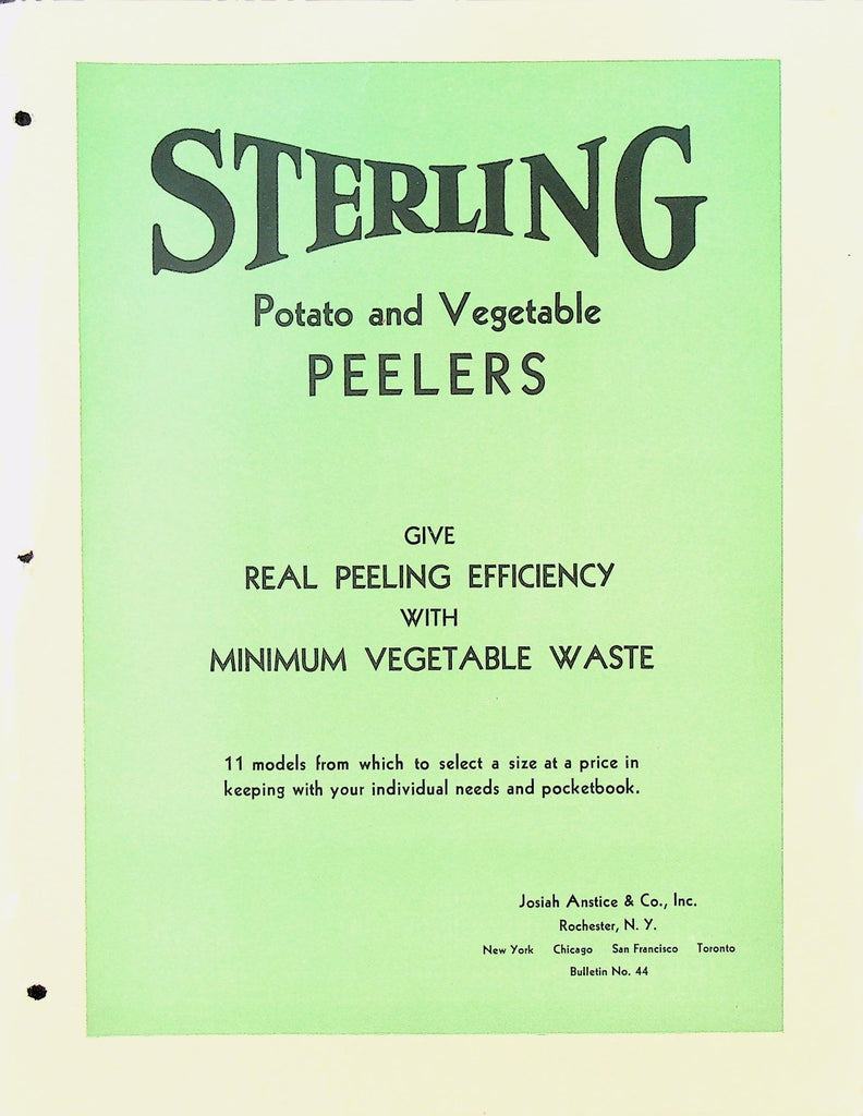Sterling Potato & Vegetable Peelers Brochure 1930s Josiah Anstice Rochester NY0