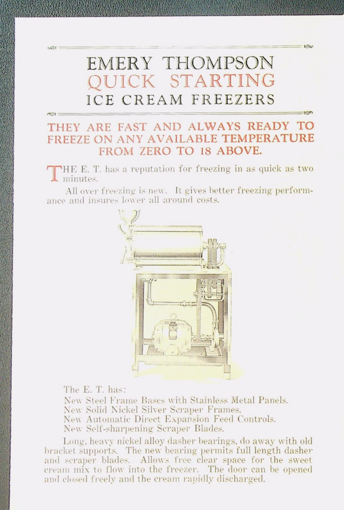 Emery Thompson Quick Starting Ice Cream Freezers Brochure 1930s0