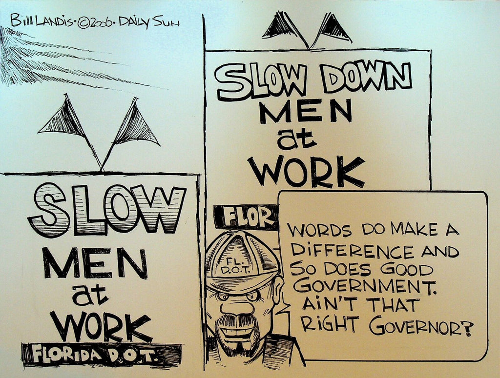 Bill Landis Original Cartoon Art The Villages Daily Sun 2006 Florida DOT