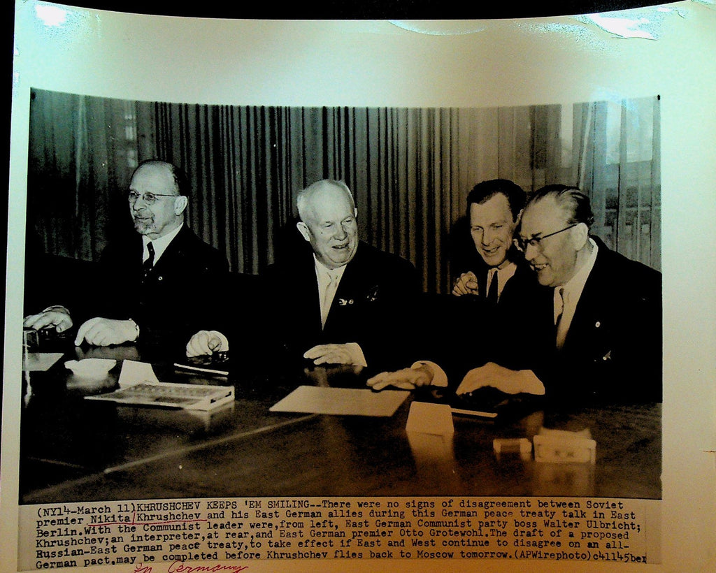 Nikita Khrushchev Wire Photo 1960 Walter Ulbricht Otto Grotewohl Peace Treaty0