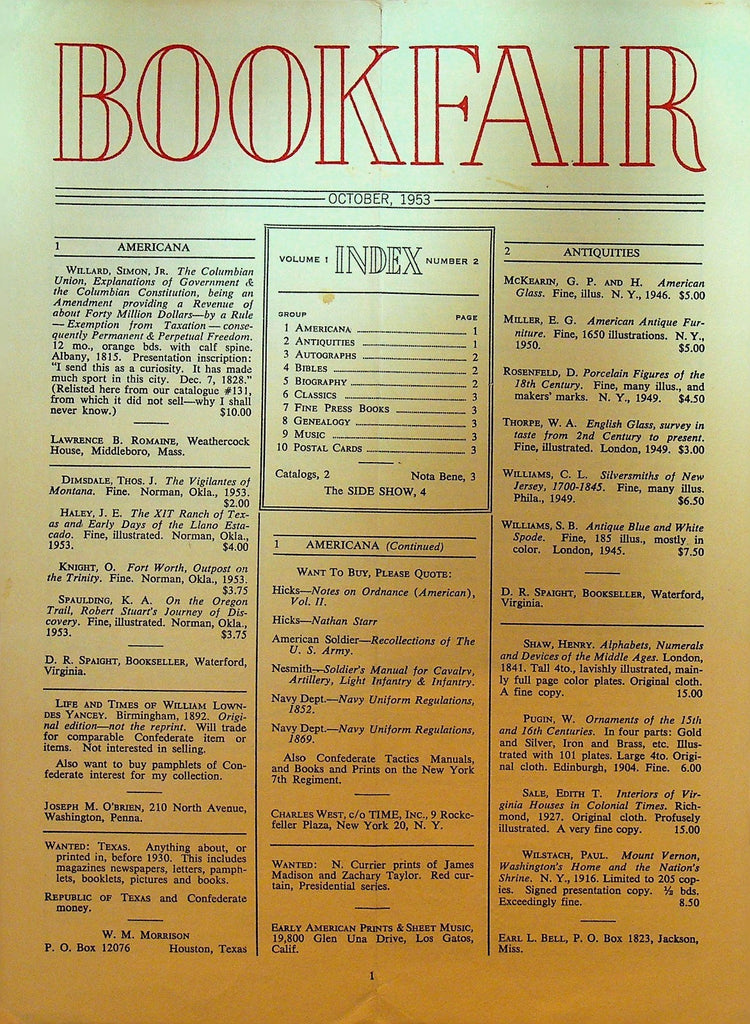 Bookfair October 1953 Monthly Literary Exchange Magazine0