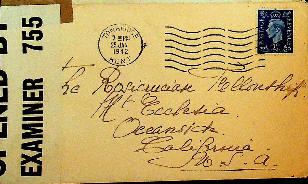 Rosicrucian Fellowship International Headquarters Cover 1942 From England0