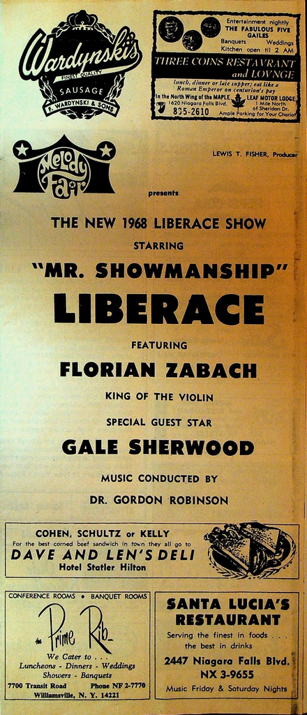 Liberace Program 1968 Florian Zabach Gale Sherwood Melody Fair0