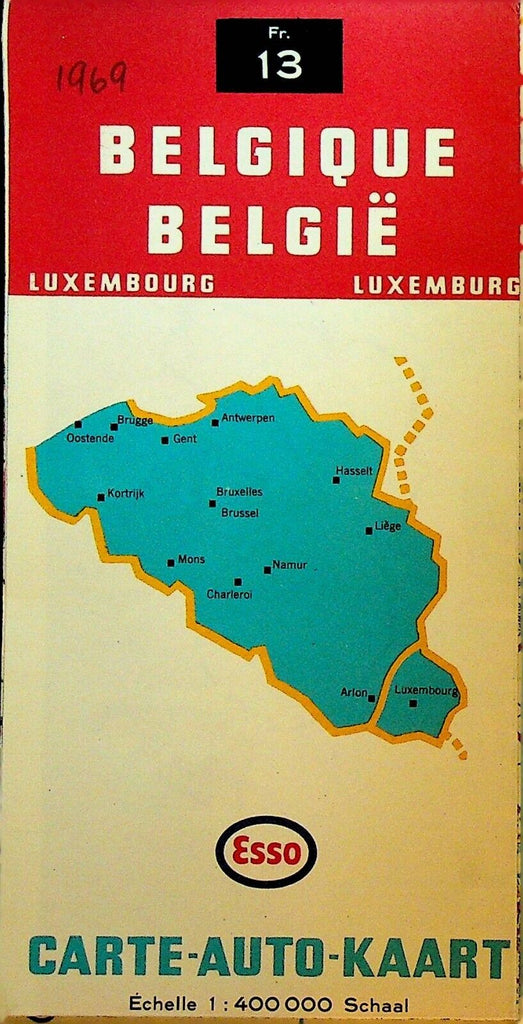 Esso Gas Station Map Belgique Belgie 1969 Belgium Luxembourg