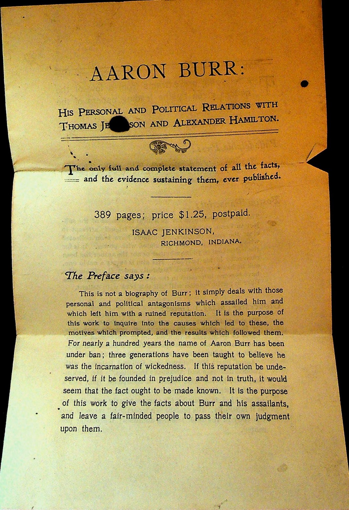 Isaac Jenkinson 1902 Book Solicitation Brochure Aaron Burr0