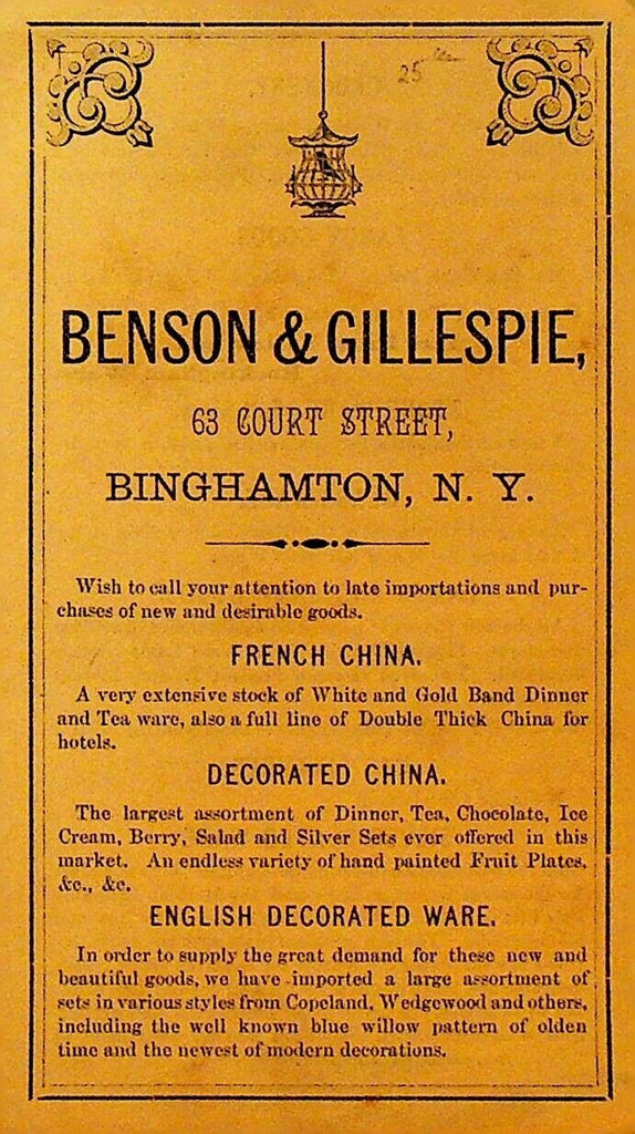 Benson & Gillespie Binghamton NY ca 1900 Product List Brochure