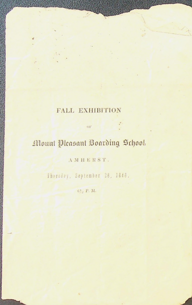 Mount Pleasant Boarding School Fall Exhibition Program September 28 1848 Amherst0