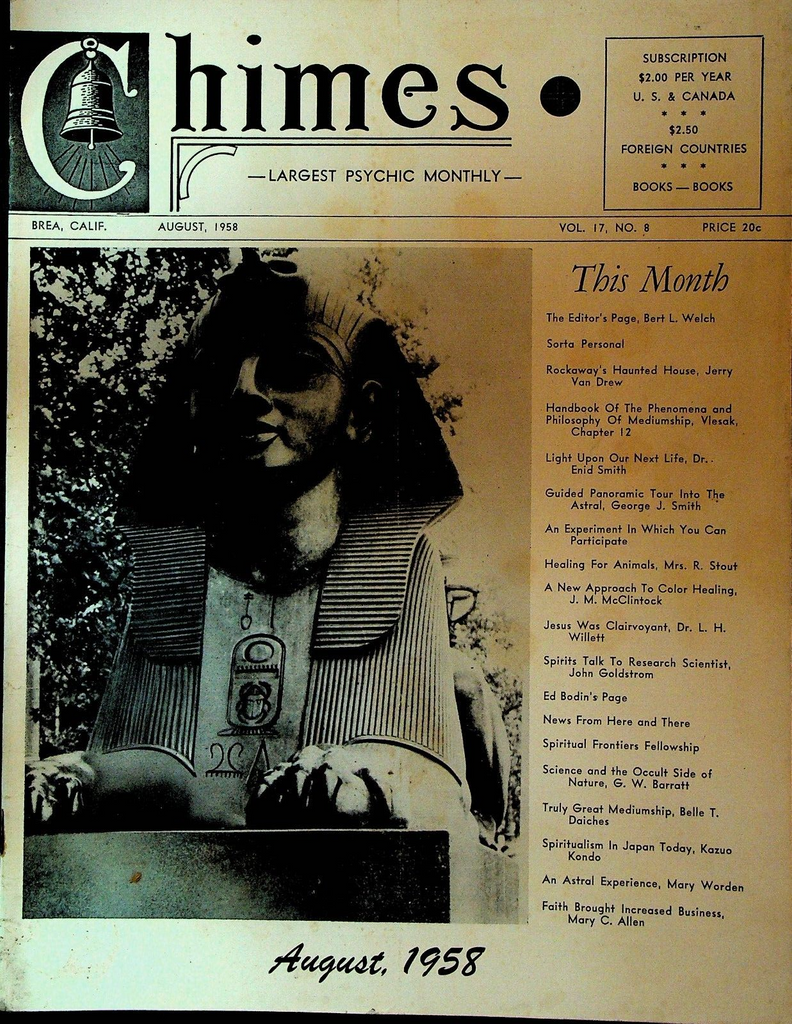 Chimes Magazine Psychic August 1958 Rockaway Beach Haunted House Sphinx Thames