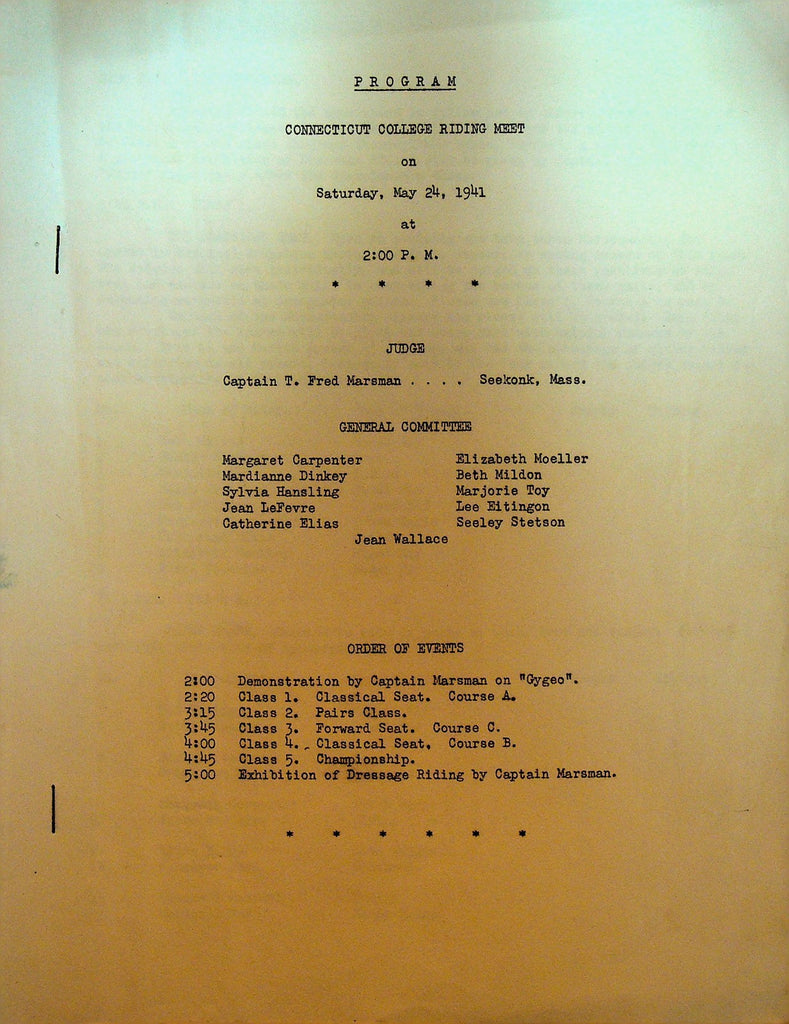 Connecticut College Riding Meet Program May 24 19410