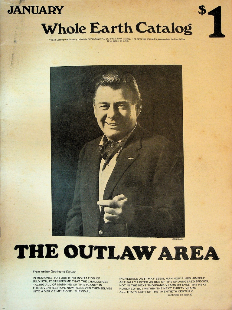 Whole Earth $1 Catalog Supplement January 1970 Arthur Godfrey Outlaw Area0