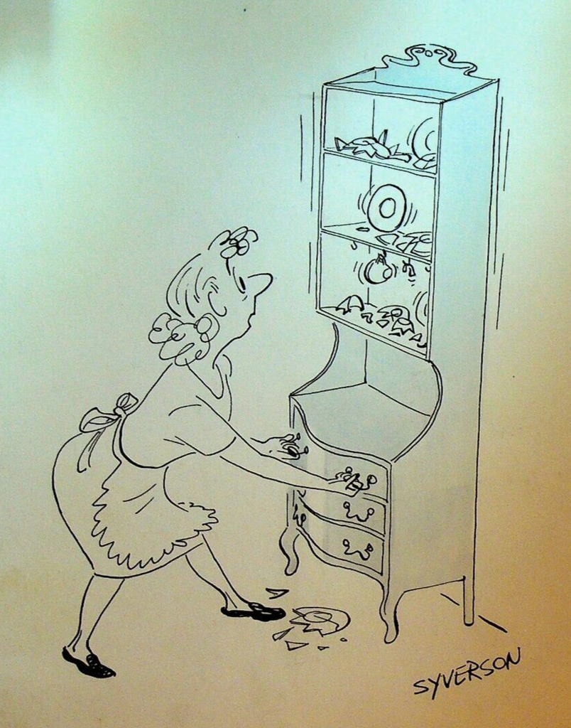 Henry S Syverson Original Art Woman Opening Drawer Breaking China