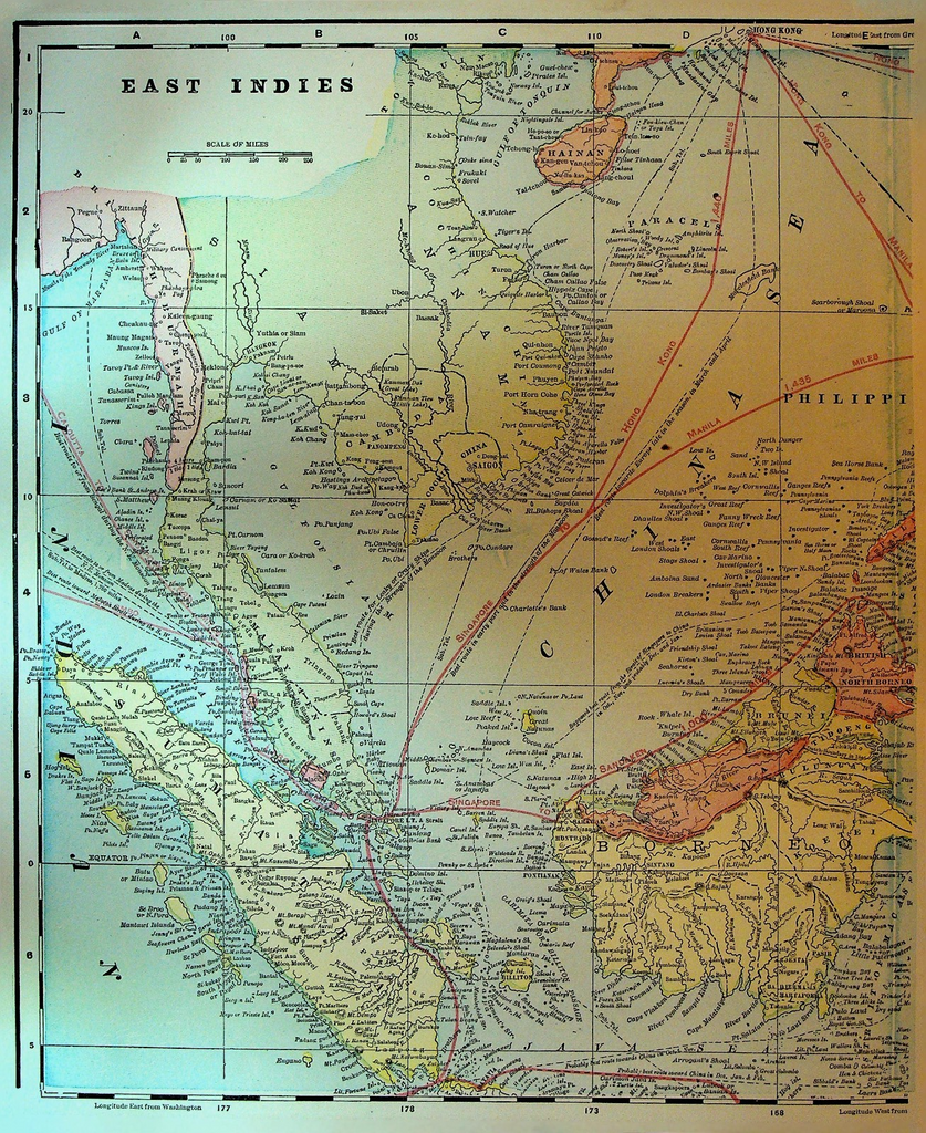 East Indies Map ca 1899 Porto Puerto Rico 10 1/2 x 12 1/40