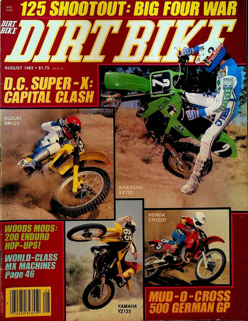 Dirt Bike Magazine August 1983 Suzuki DR100 Kawasaki KDX250B3