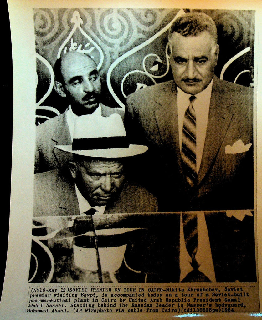 Nikita Khrushchev Wire Photo 1964 UAR Gamal Abdel Nasser Tour Egypt0