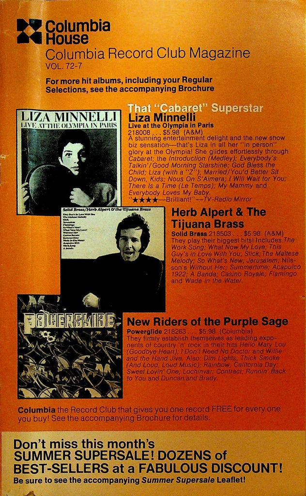 Columbia House Record Club Magazine 1972 72-7 Liza Minnelli Herb Alpert0