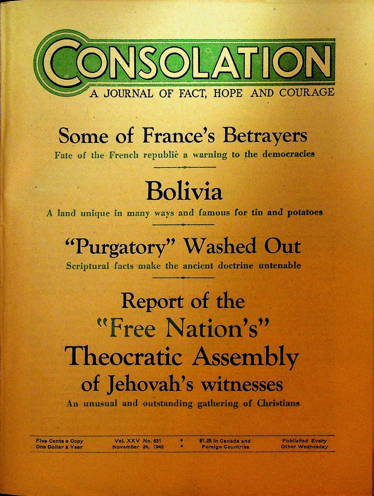 Consolation Magazine November 24 1943 Watchtower Jehovah's Witness Bolivia0