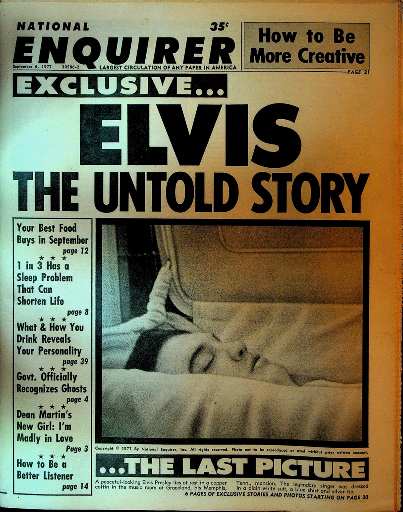 Midnight Globe National Enquirer September 6 1977 Elvis Presley Farrah Fawcett0
