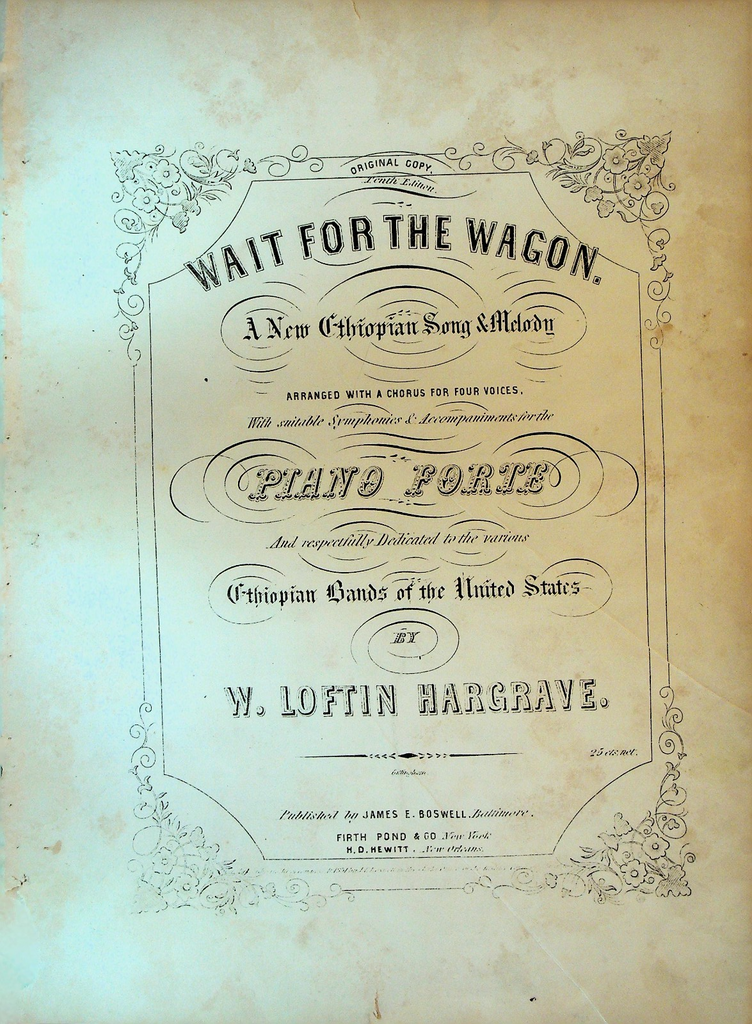 Wait for the Wagon Sheet Music 1851 New Ethiopian Song & Melody0
