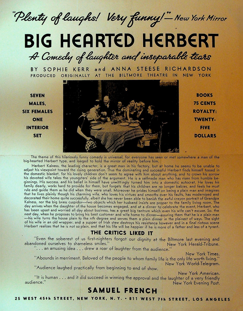 Big Hearted Herbert & The Ghost Train Books 1930s Ad Sheet Samuel French0