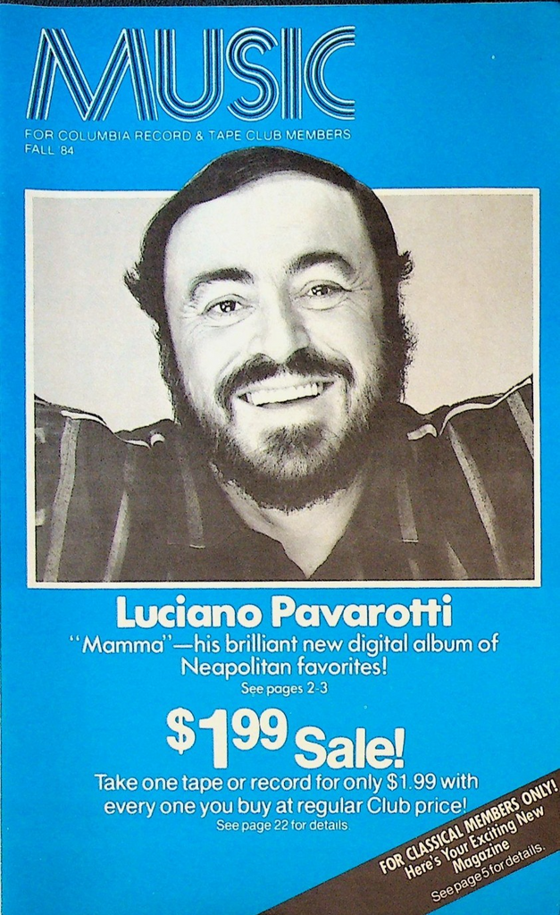 Columbia Record & Tape Club Catalog Fall 1984 Luciano Pavarotti0