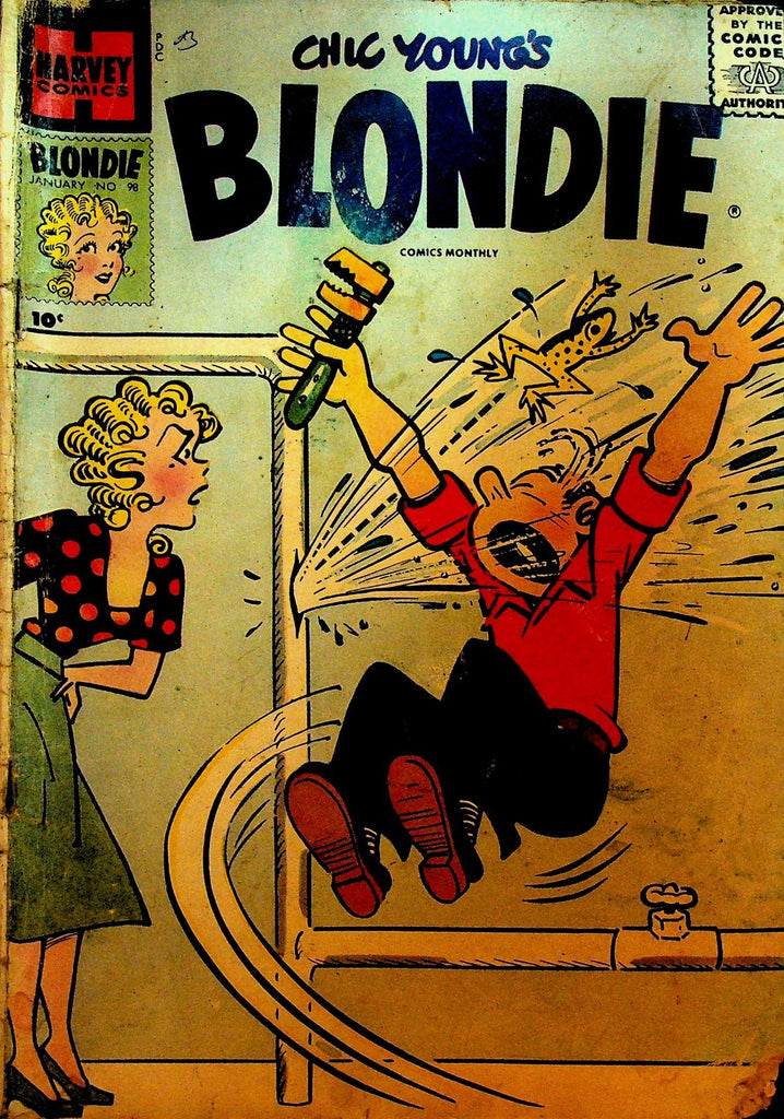 Blondie 98 Harvey Comics 1957 Dagwood Plumbing Frog in Pipe0