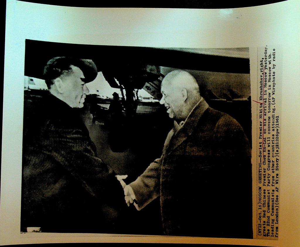 Nikita Khrushchev Wire Photo 1961 Chinese Premier Chou En-Lai Zhou Enlai China0
