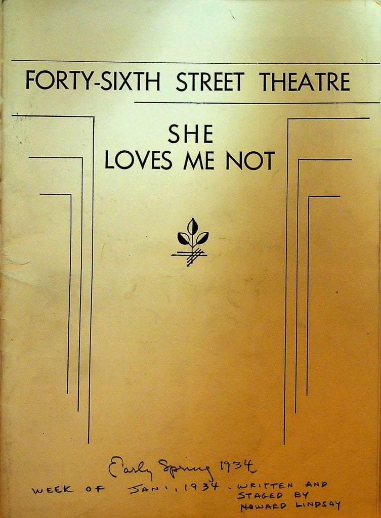 She Loves Me Not Playbill January 1 1934 Burgess Meredith Florence Rice0