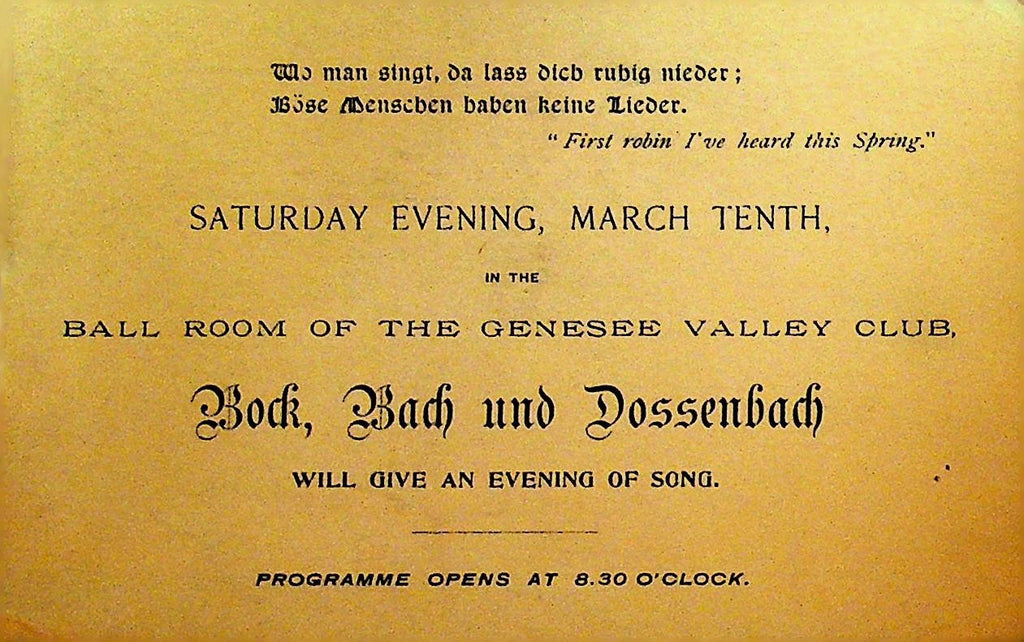 Bock Bach & Dossenbach Postal Card Rochester NY ca 1900 Musical Group0
