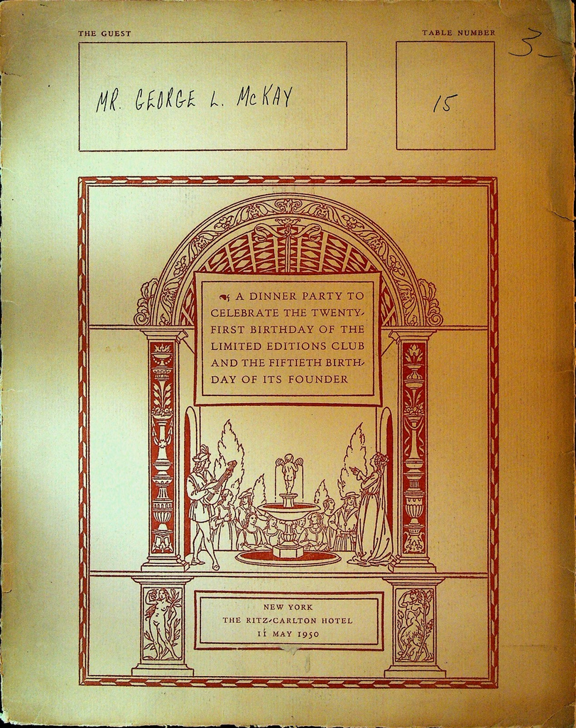 Limited Editions Club 1950 Banquet Packet w George Macy Letter to George McKay0