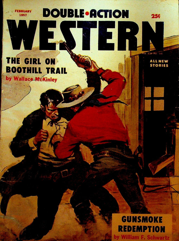 Double Action Western Pulp February 1957 Wallace McKinley William F Schwartz0