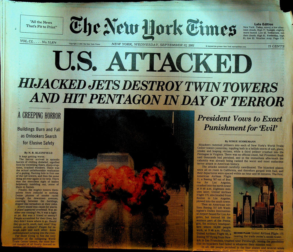 New York Times September 12 2001 Full Newspaper 9/11 Attack Late Edition0