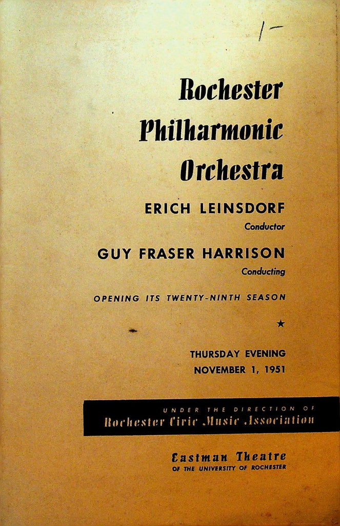 Rochester Philharmonic Orchestra Program November 1 1951 Erich Leinsdorf0