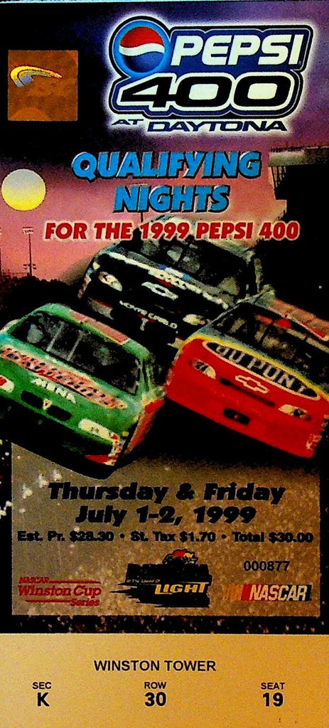 Pepsi 400 at Daytona Qualifying Night NASCAR Ticket July 1 19990