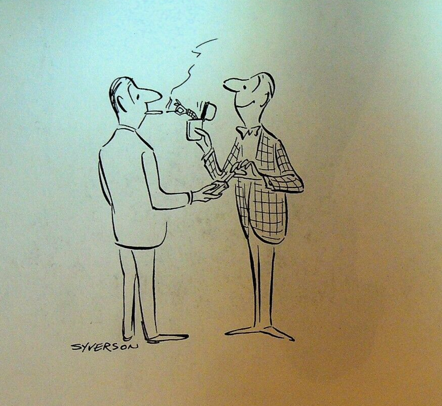 Henry S Syverson Original Art Man Lighting Cigarette Novelty Lighter