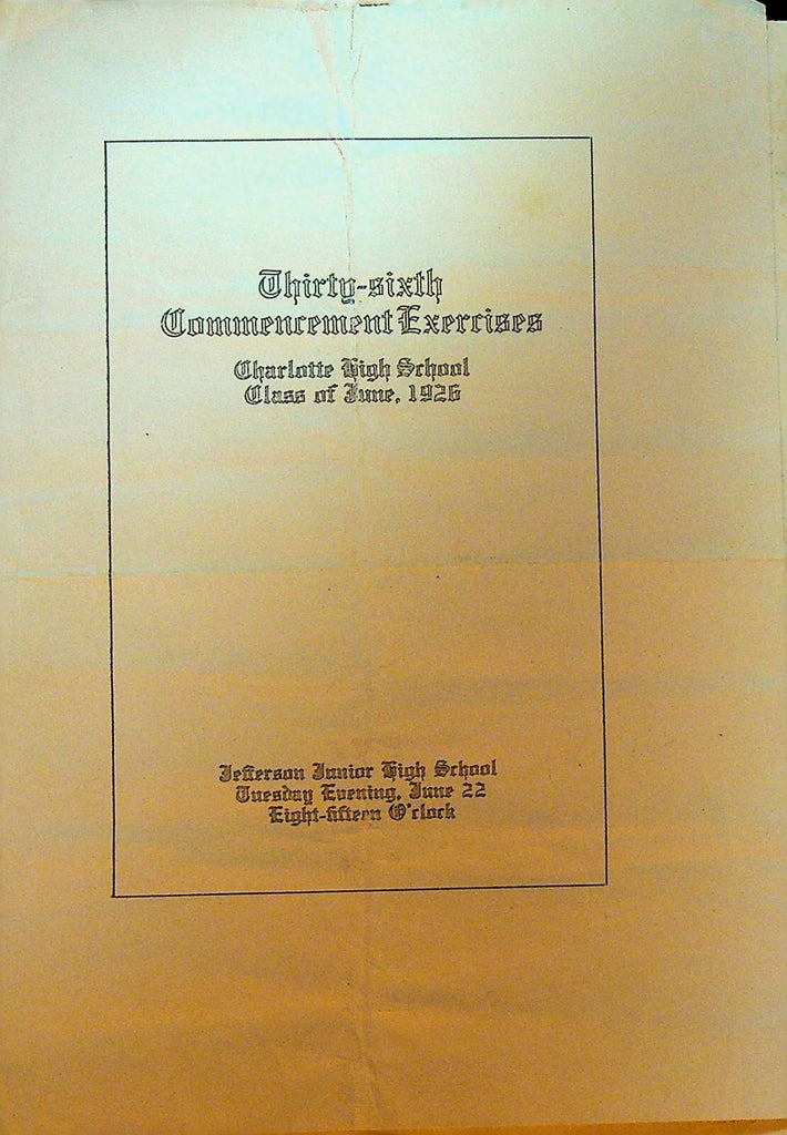 Charlotte High School Commencement Exercises 1926 Rochester NY0