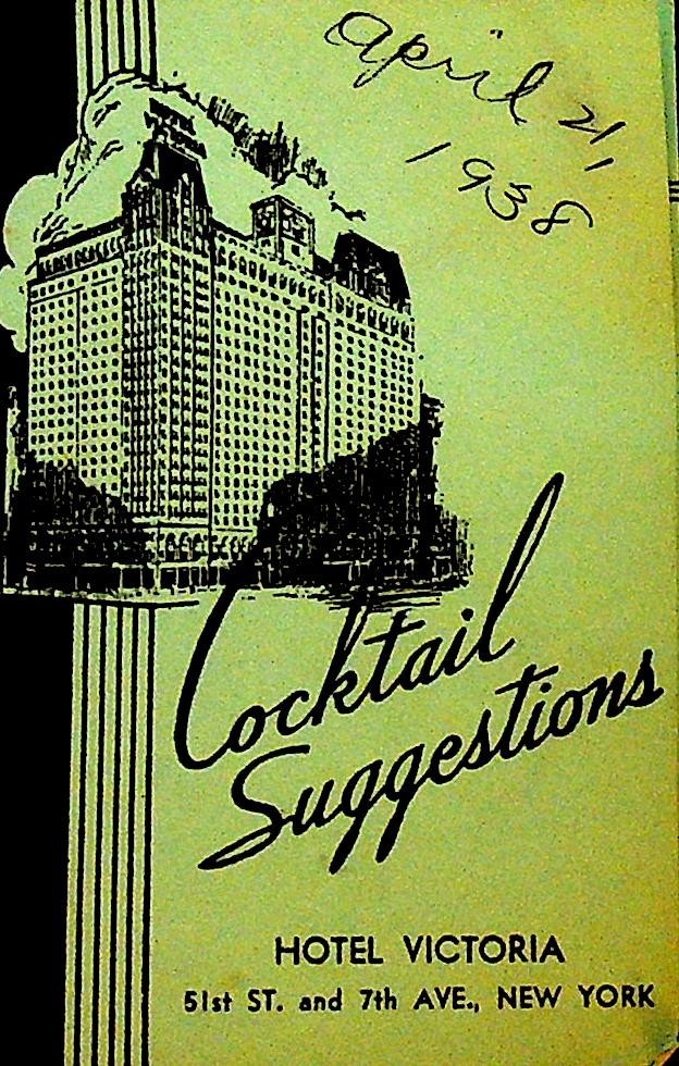Cocktail Suggestions from Hotel Victoria New York City 19380