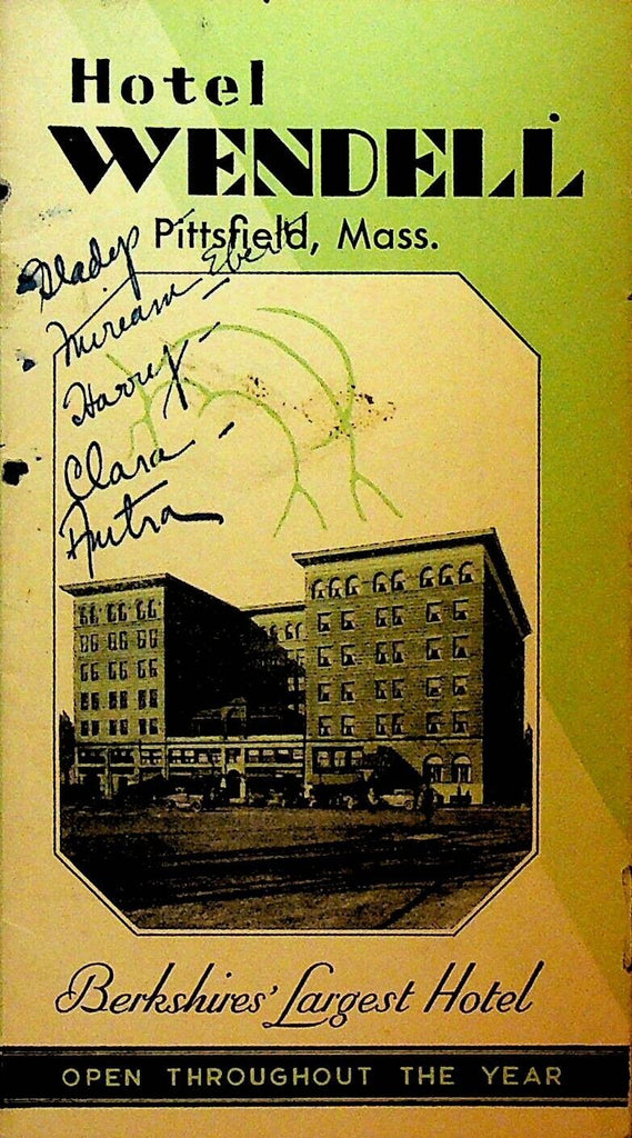 Hotel Wendell Brochure Pittsfield Massachusetts 1920s