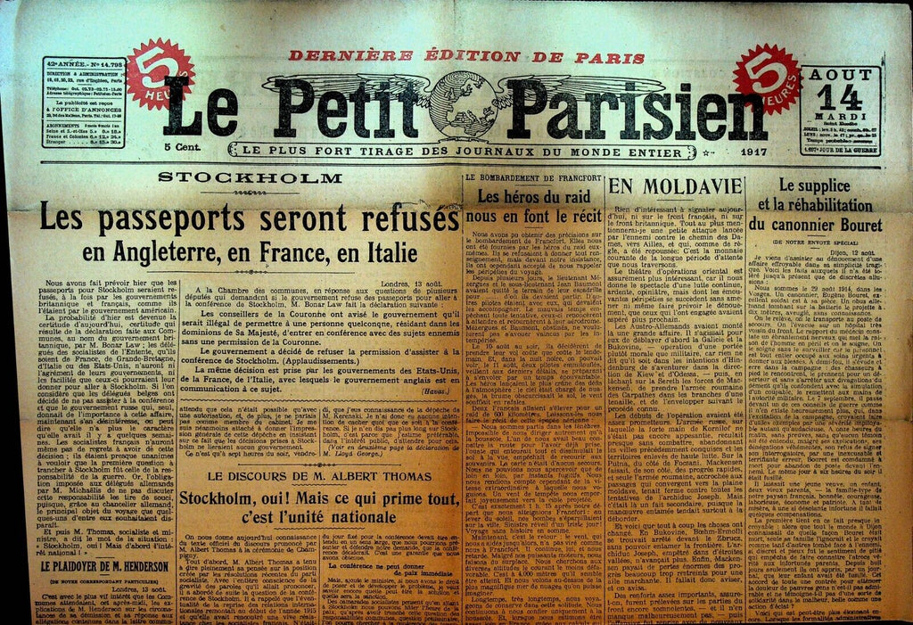 Le Petit Parisien WWI Newspaper France August 14 1917 Eugene Bouret Francefort