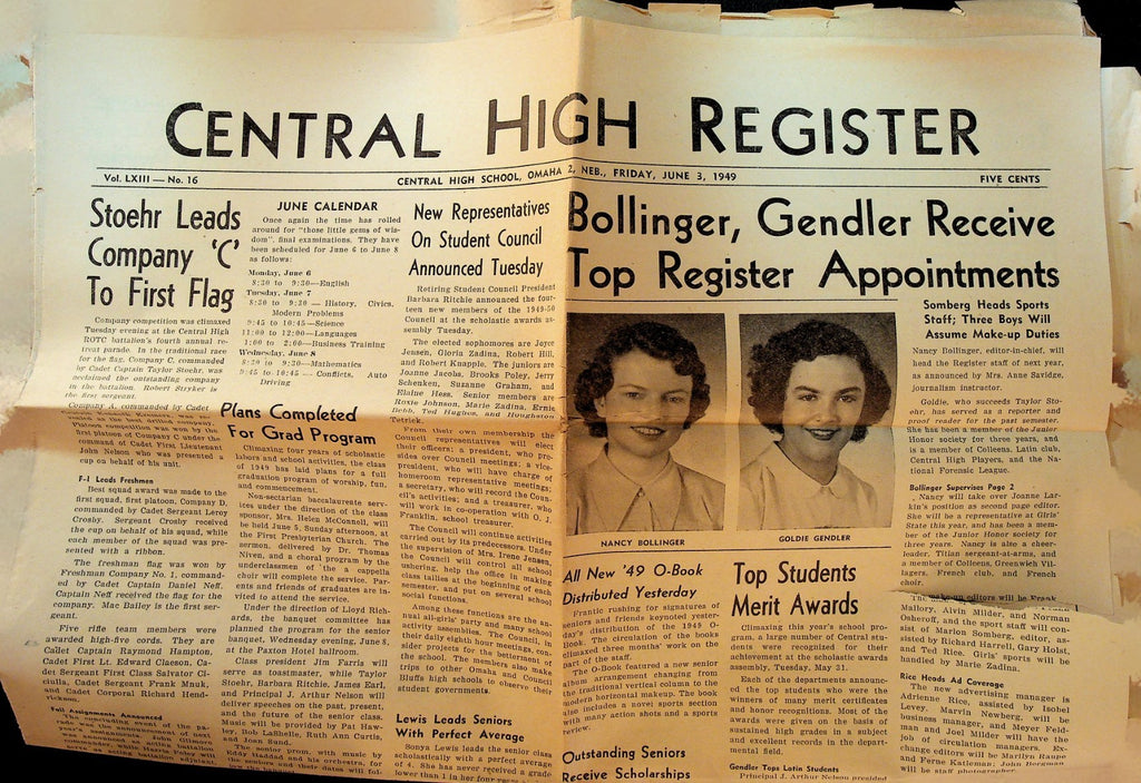 Central High Register Student Newspaper Omaha Nebraska June 3 19490