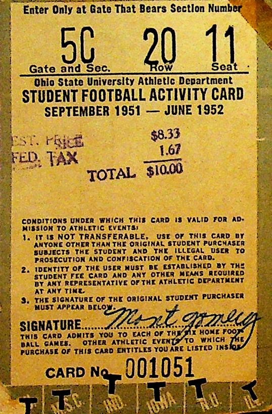 Ohio State Buckeyes Student Football Activity Card 1951 Montgomery0