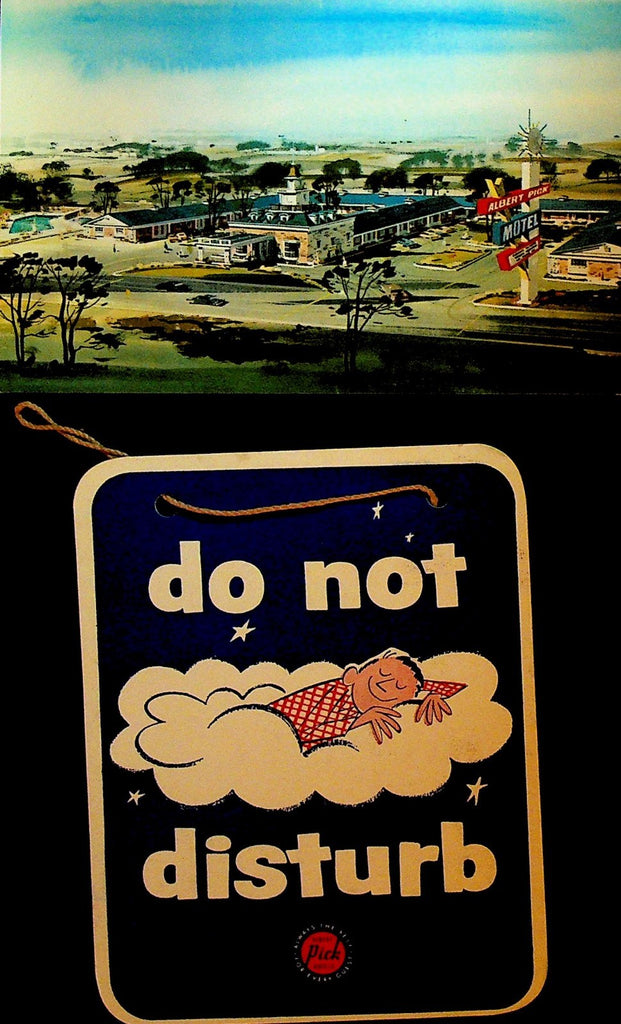 Albert Pick Motel Rockford Illinois Postcard & Do Not Disturb Sign0