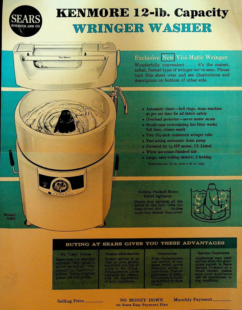 Sears Kenmore Wringer Washer Ad Sheet 1964 Lady Kenmore Model 5260 5290