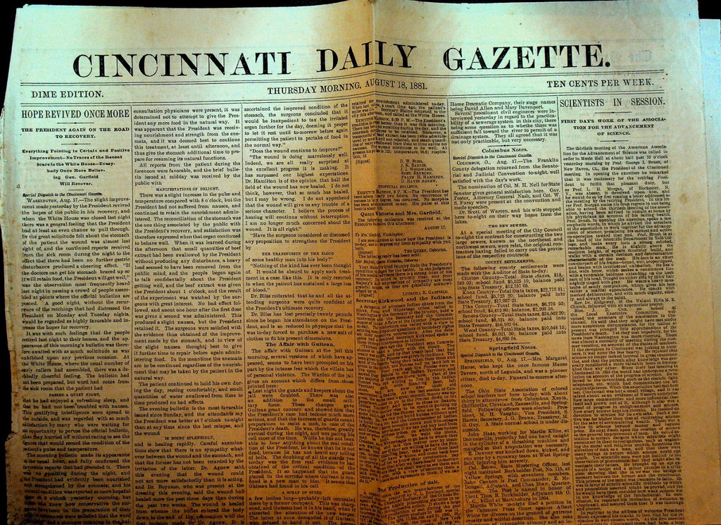 Cincinnati Daily Gazette August 18 1881 President Garfield Indian Territory0