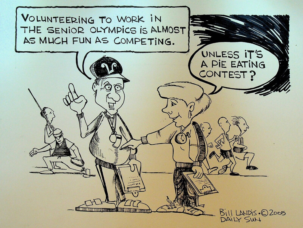 Bill Landis Original Cartoon Art The Villages Daily Sun 2005 Senior Olympics