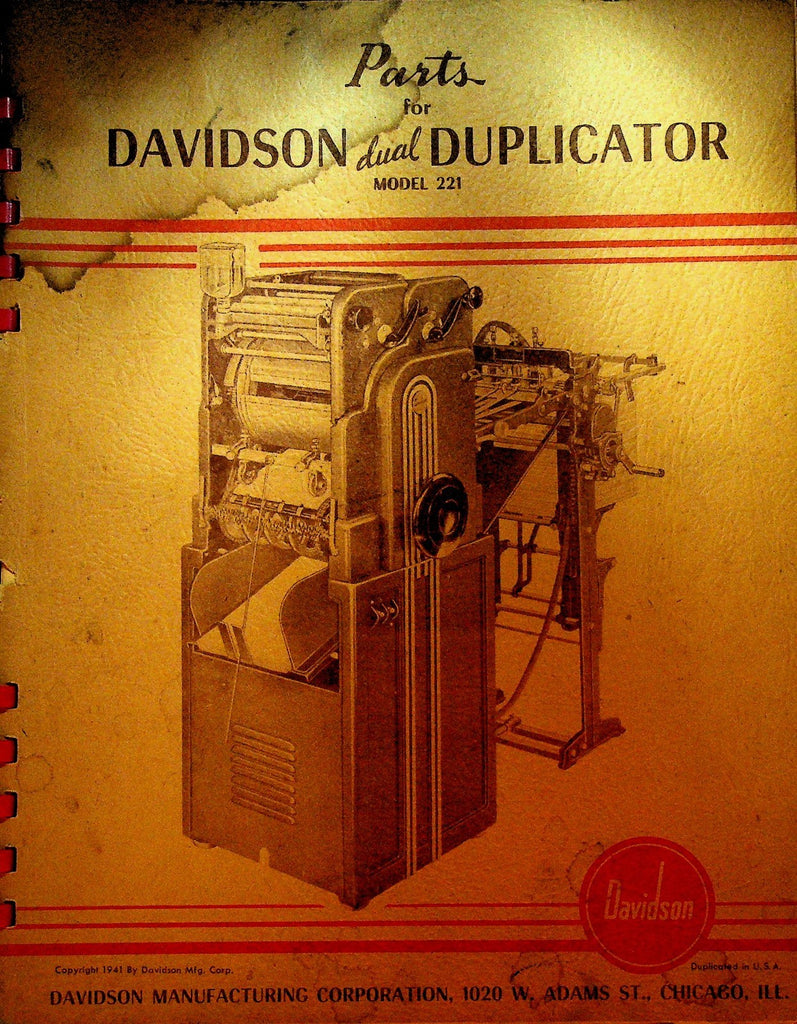 Parts for Davidson Dual Duplicator Model 221 Booklet 19410