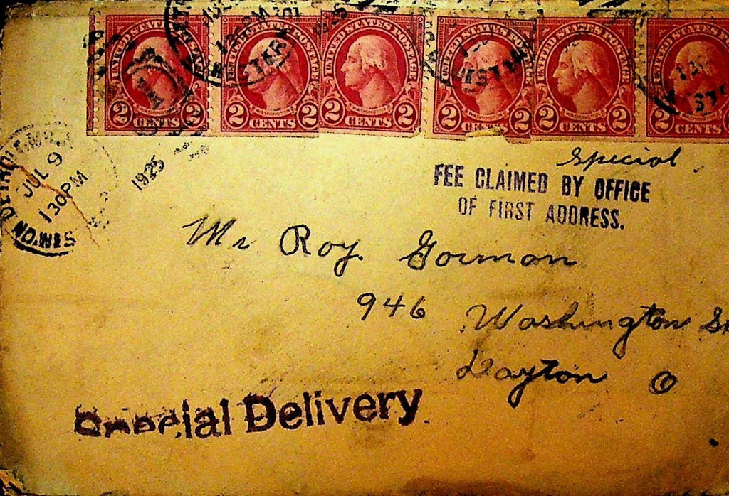 Special Delivery Cover Fee Claimed by Office of First Address Dayton Ohio 19250