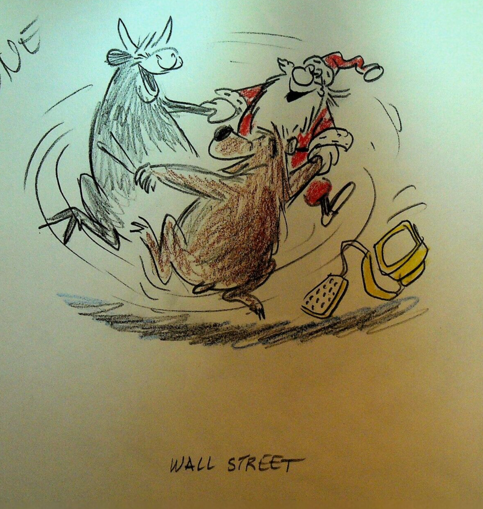 Henry S Syverson Original Art Santa Claus Bull Bear Dancing Wall Street