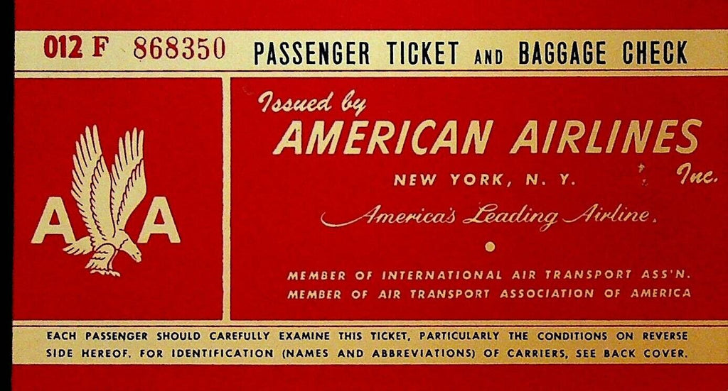 American Airlines Passenger Ticket & Baggage Check 1955