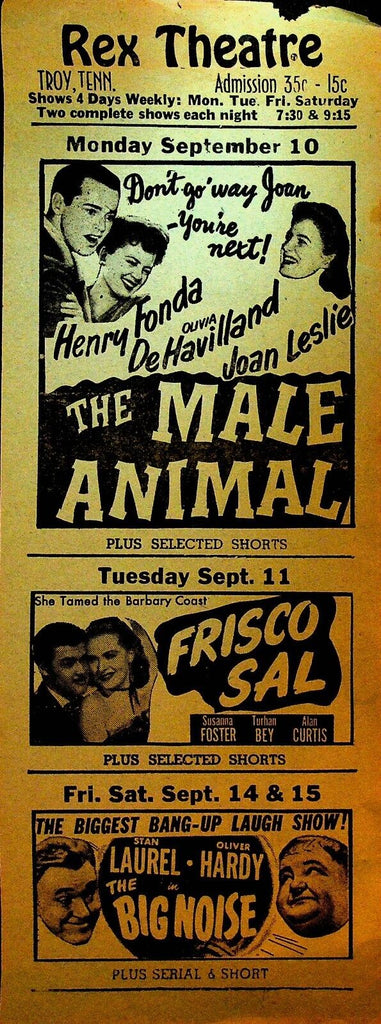 Rex Theatre Troy Tennessee Movie Ad Herald Laurel and Hardy Henry Fonda Green