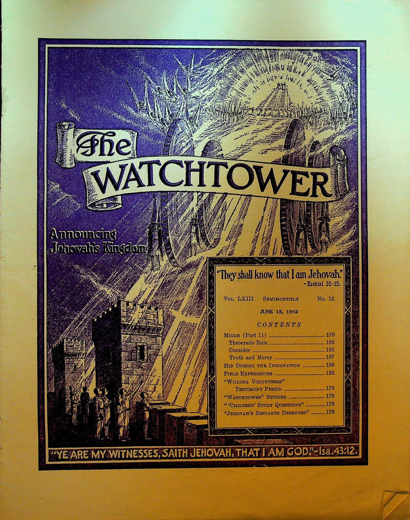 The Watchtower Magazine Jehovah's Witness June 15 1942 Micah0